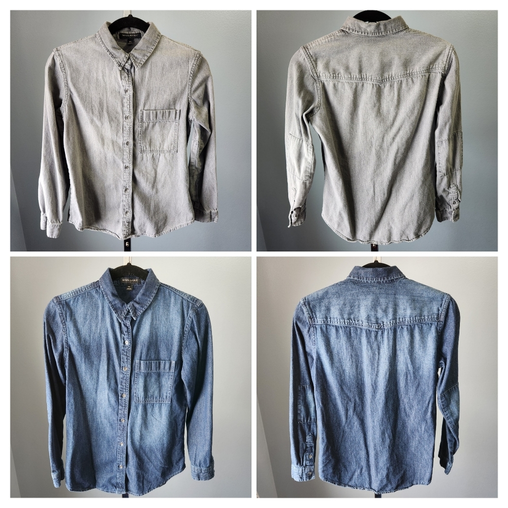 Women's XS Banana Republic Long Sleeve Chambray Denim Button Up Shirts Lot Of 2.
